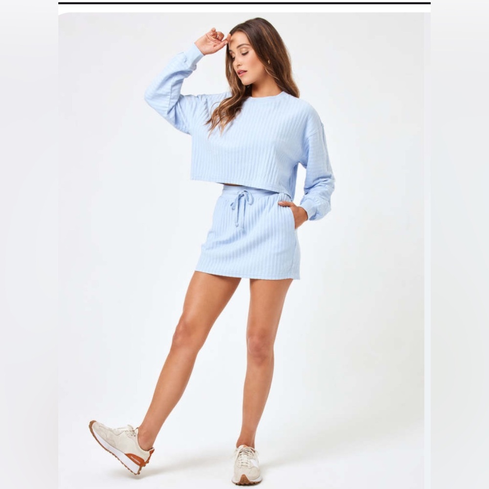 NWOT L*Space Half Court Ribbed Lounge Set – Crop Pullover & Skirt XS/S